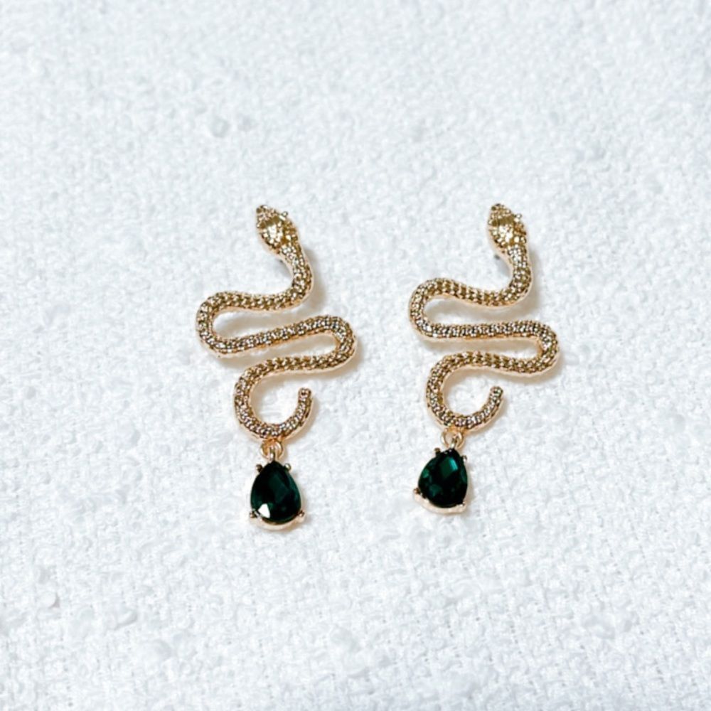 Gold snake earrings M238 - Picture 1 of 3